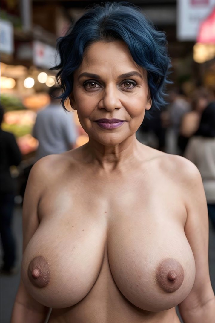 an asian woman with huge breast standing in the middle of a city street